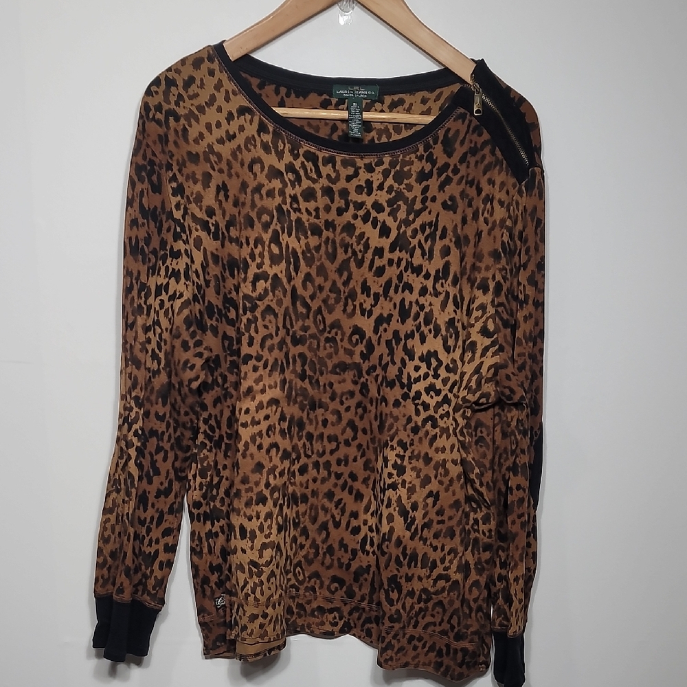 Ralph Lauren Jeans Lauren Brown and Black Animal Print Top